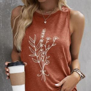 Orange Plant Print Top